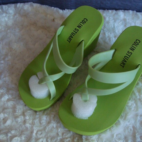 New Colin Stuart Platform Foam Wedge Flip Flop Sandals Green Size 5 - Picture 1 of 9